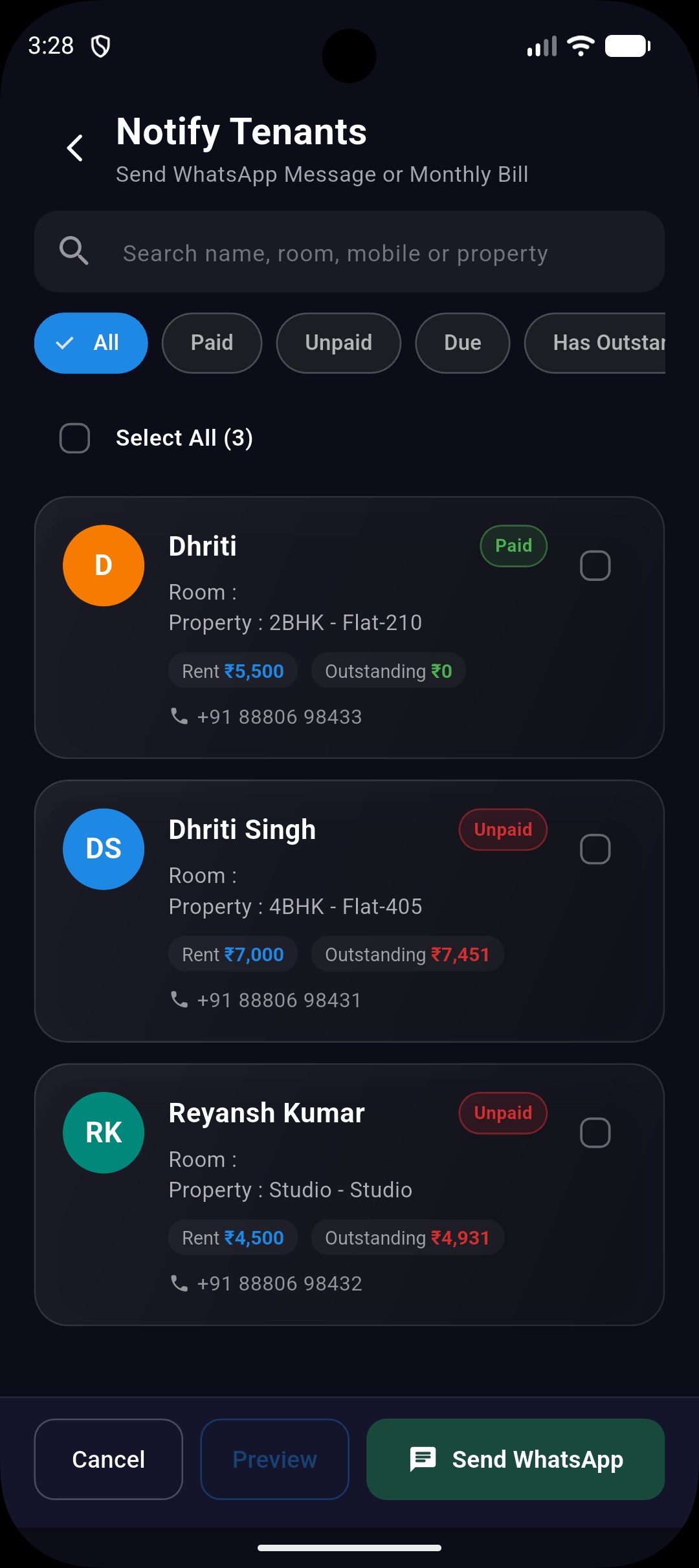 Payment history screen